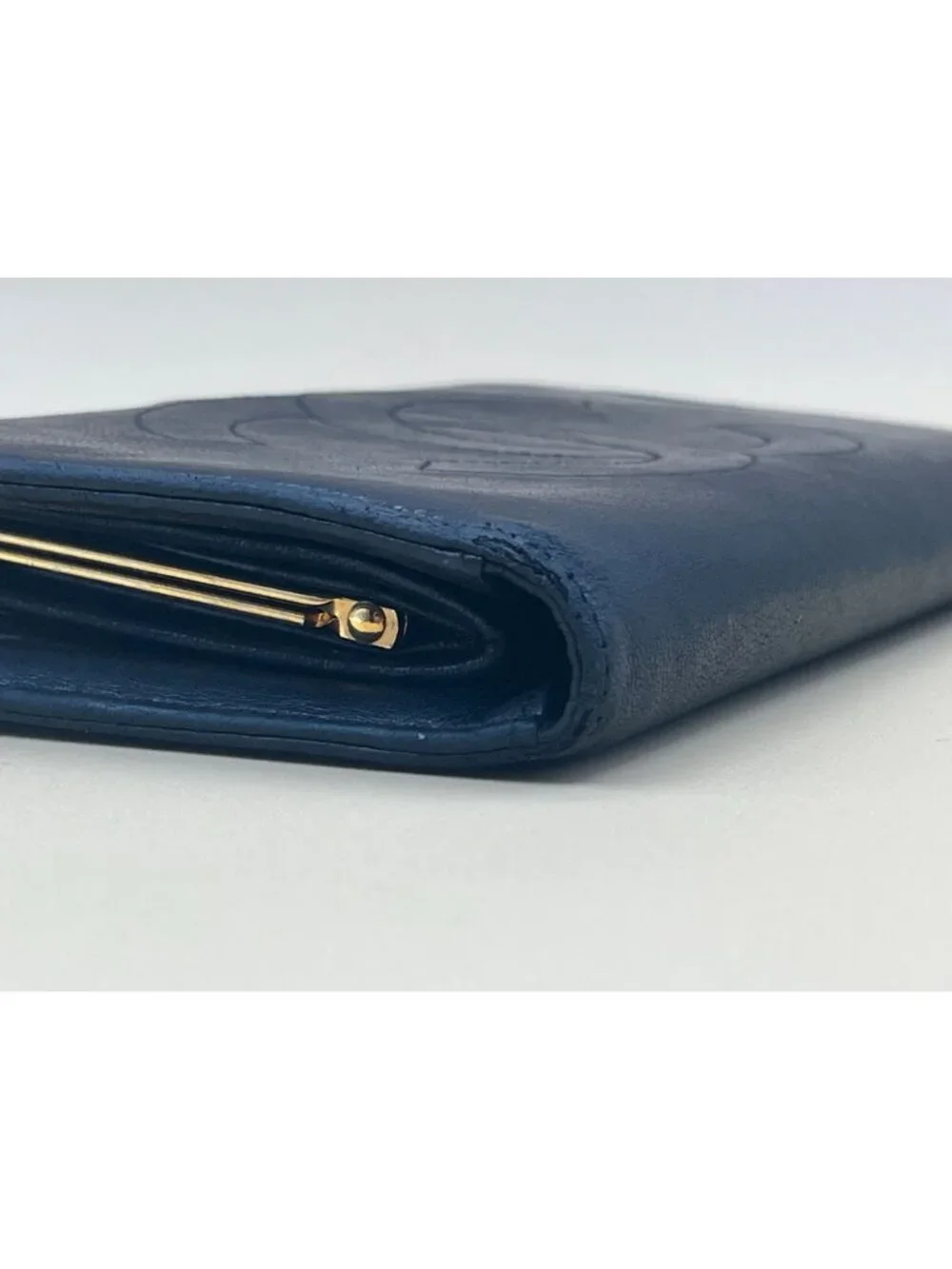CHANEL Vintage Black Lambskin CC Logo Long Bifold Wallet Gold Kisslock w/ Card